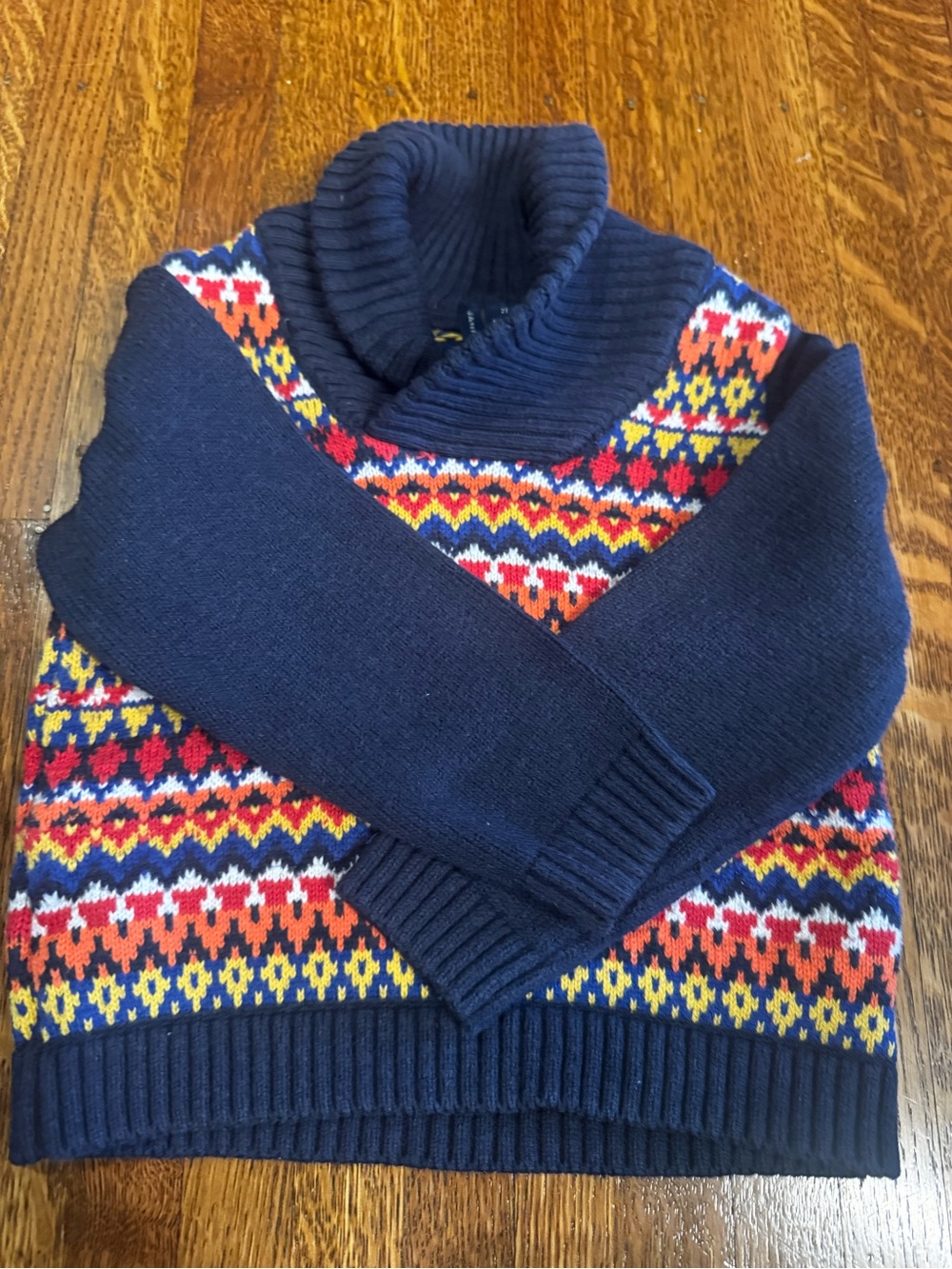 Janie and Jack Navy Fair Isle Shawl Collar Sweater